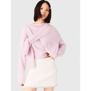 Maje Tweed skirt with pearl trim  FR 34 / US XS Ecru Recycled Cotton MSRP $400